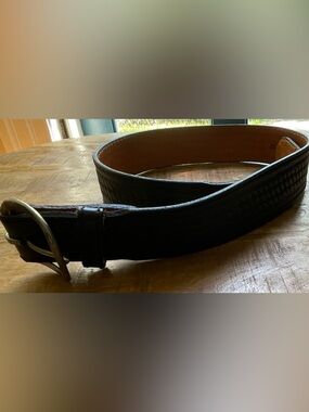 Vintage Lyntone Basketweave Leather Belt | Size 32 | Made in USA Black Tooled